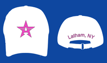 Load image into Gallery viewer, Allstars Puff Star with Latham, NY on back (White Hat with Pink Star or Royal Hat with White Star)