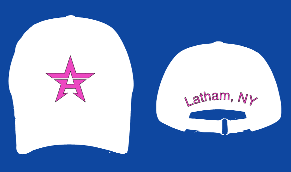 Allstars Puff Star with Latham, NY on back (White Hat with Pink Star or Royal Hat with White Star)