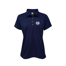 Load image into Gallery viewer, AHN JUNIOR-FIT SHORT SLEEVE WHITE AND NAVY POLO SHIRTS W/ LOGO (HIGH SCHOOL ONLY)