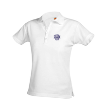 Load image into Gallery viewer, AHN JUNIOR-FIT SHORT SLEEVE WHITE AND NAVY POLO SHIRTS W/ LOGO (HIGH SCHOOL ONLY)