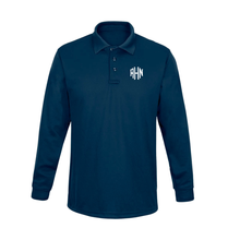 Load image into Gallery viewer, AHN LONG SLEEVE JUNIOR-FIT POLO SHIRTS WHITE &amp; NAVY (HIGH SCHOOL ONLY)