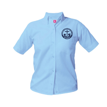 Load image into Gallery viewer, ST. PIUS LADIES-FIT BLUE OXFORD W/ LOGO (GIRLS 5-8)