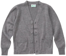 Load image into Gallery viewer, WHIN GREY V-NECK CARDIGAN- 3-5 ONLY w/ logo