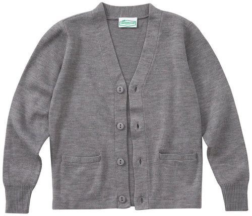 WHIN GREY V-NECK CARDIGAN- 3-5 ONLY w/ logo