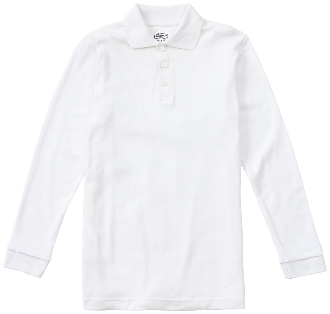 WHIN L/S WHITE POLO- 6-8 ONLY w/ logo