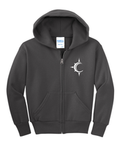 Load image into Gallery viewer, HOLLISTER MIDDLE SCHOOL FULL ZIP HOODED SWEATSHIRT CHARCOALw/ left chest &amp; wolf logo