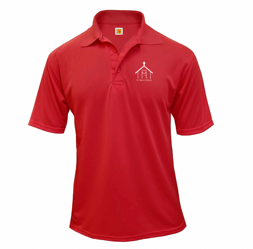 SMBS RED S/S POLO SHIRT WITH EMBROIDERED HOUSE LOGO (PRE-K-5TH)