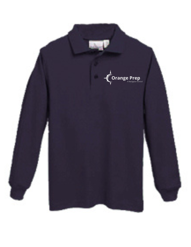 Orange Prep Navy Long Sleeve Polo