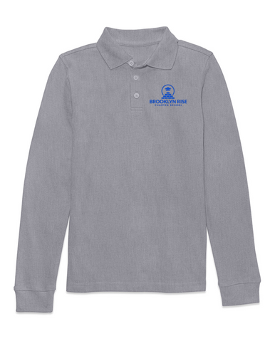 BROOKLYN RISE GRAY LONG SLEEVE POLO w/ logo- 3-5 ONLY