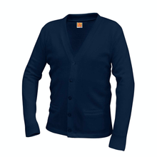 Load image into Gallery viewer, DOANE STUART V-NECK NAVY CARDIGAN SWEATER with logo
