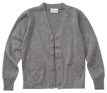 Load image into Gallery viewer, SQUARE HIGH SCHOOL V-NECK GREY CARDIGAN SWEATER