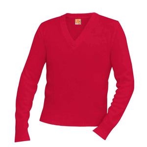 HOLY SPIRIT RED V-NECK PULLOVER SWEATER W/ SCRIPT EMBROIDERY