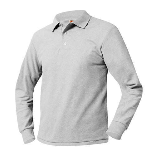 BROOKLYN RISE GRAY LONG SLEEVE PIQUE POLO w/ logo- 5-8 ONLY