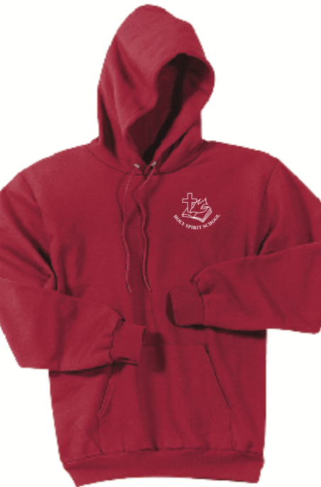 HOLY SPIRIT PULLOVER HOODED SWEATSHIRT-RED WITH LOGO