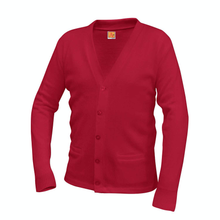 Load image into Gallery viewer, V-NECK RED CARDIGAN SWEATER